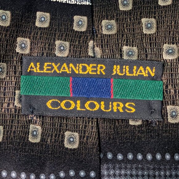 Alexander Julian Multi Pattern Geometric Shape 100 % Silk Handmade Necktie - Picture 4 of 10